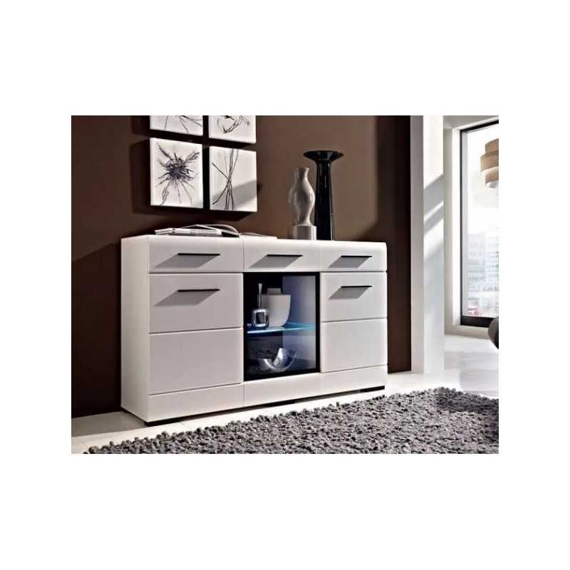 Aparador  Alaska blanco brillo cristal y luces leds