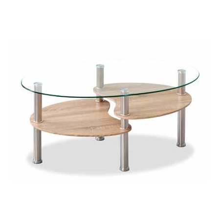 MESA DE CENTRO MODELO SHERATON EN ROBLE  Y CROMO