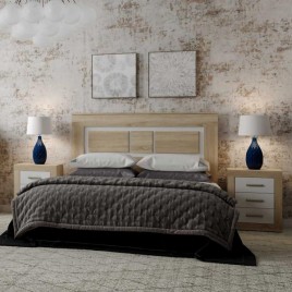 DORMITORIO OFERTA LAFNE CABECERO Y DOS MESITAS CAMBRIA BLANCO