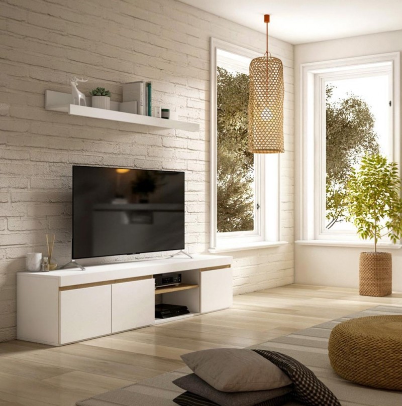 MUEBLE DE T.V. MODELO ELIS+ESTANTE EN BLANCO NATURA