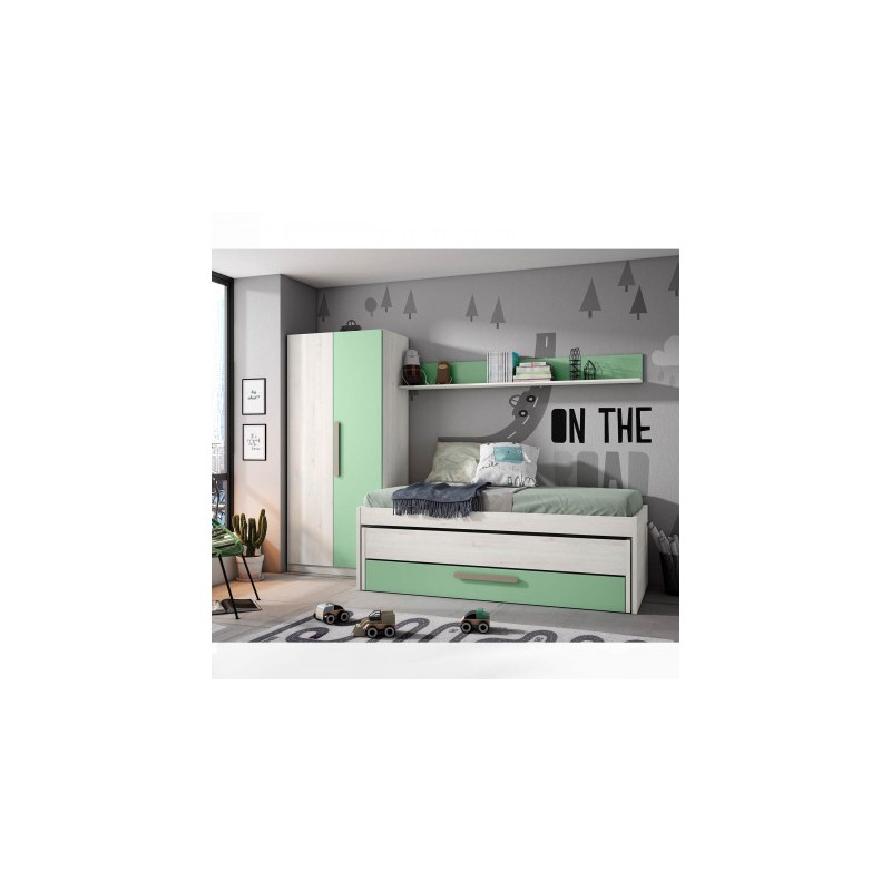 dormitorio juvenil modelo juliette blanco nordic verde talco