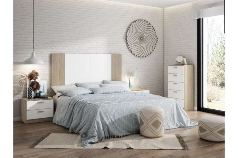 Dormitorio completo modelo dueto en sable y blanco mesitas couple 2