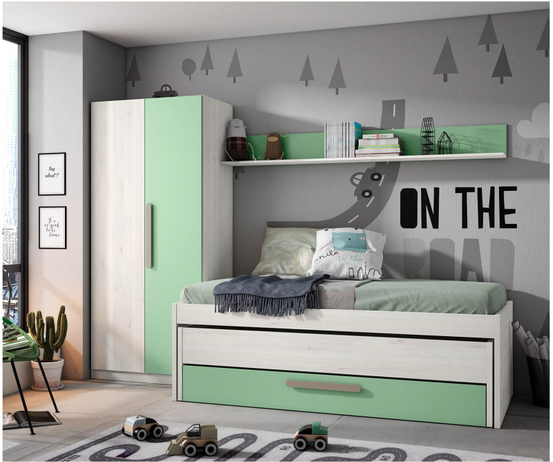 Dormitorio juvenil modelo juliette blanco nordic verde talco