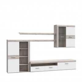 Composicion Salon con Leds Modelo Frame, Color Roble Arena y Blanco, Medidas: 300x 200 x 41/39 cm