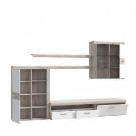 Composicion Salon con Leds Modelo Frame, Color Roble Arena y Blanco, Medidas: 300x 200 x 41/39 cm