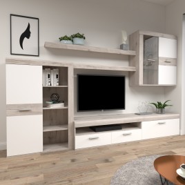 Mueble de salón modelo niza color roble arena y blanco  (entrega inmediata)