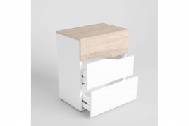 Cabecero leds nantes con dos mesitas cannes tres cajones en color sahara/blanco