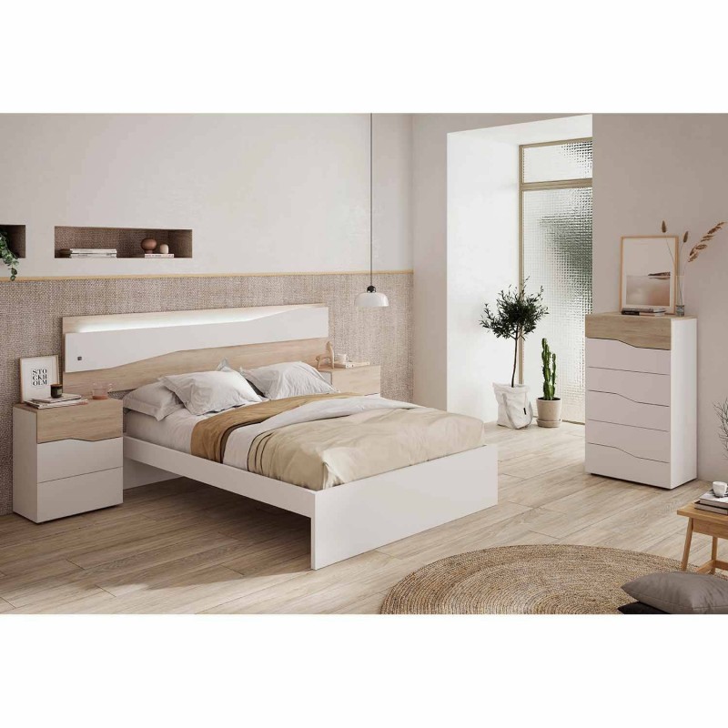 CABECERO DE DORMITORIO CON LEDS Y 2 MESITAS MODELO RAMBLA