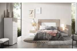 dormitorio luce con dos mesitas dos cajones y Xinfonier cannes en sahara y blanco