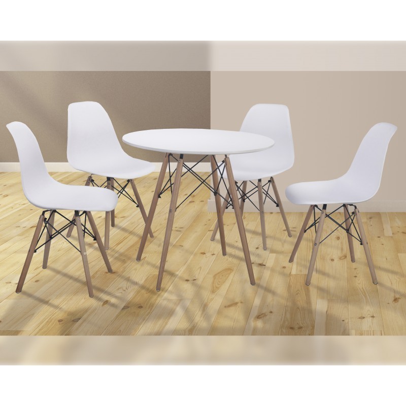 Juego de mesa de comedor redonda y sillas de cuero, madera para oficina,  salón, comedor y cocina (1 mesa redonda + 4 sillas) (Color gris oscuro)