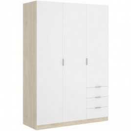 Armario modelo Essen de tres puertas y tres cajones colores blanco brillo y natural