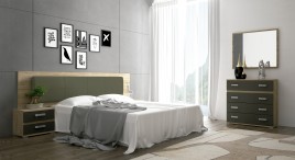 Dormitorio modelo priego cabecero tapizado  color cambria grafito luces leds