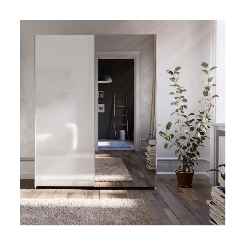 Armario correderas W20 de 150 cm Blanco brillo  y  1 puerta con espejo
