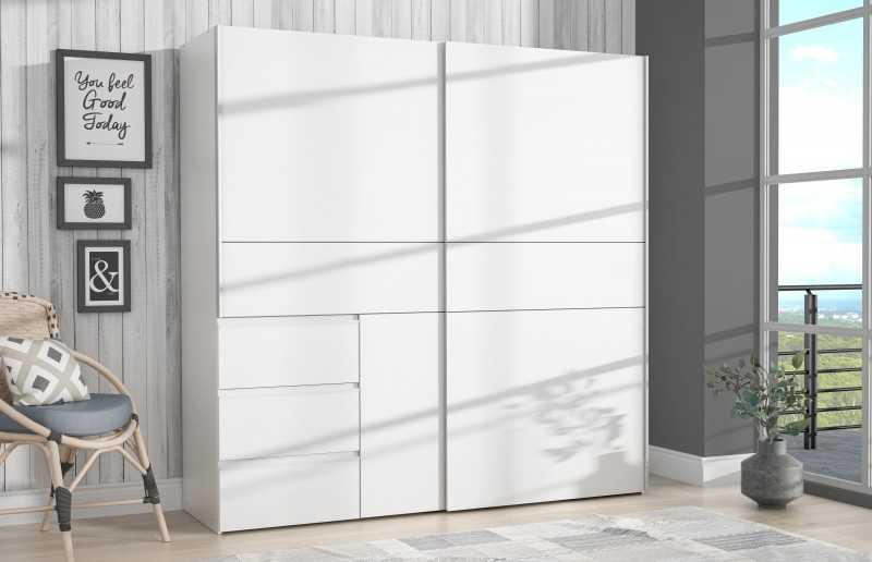 Armario Tokio 200x201 Puertas Correderas Blanco con Cajonera | Gran Capacidad | Fabricado en Europa